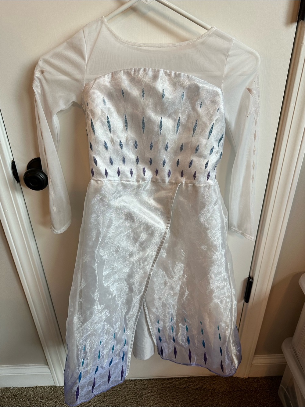 Disney Elsa White and Silver Sparkle Dress with Blue and Purple Accents